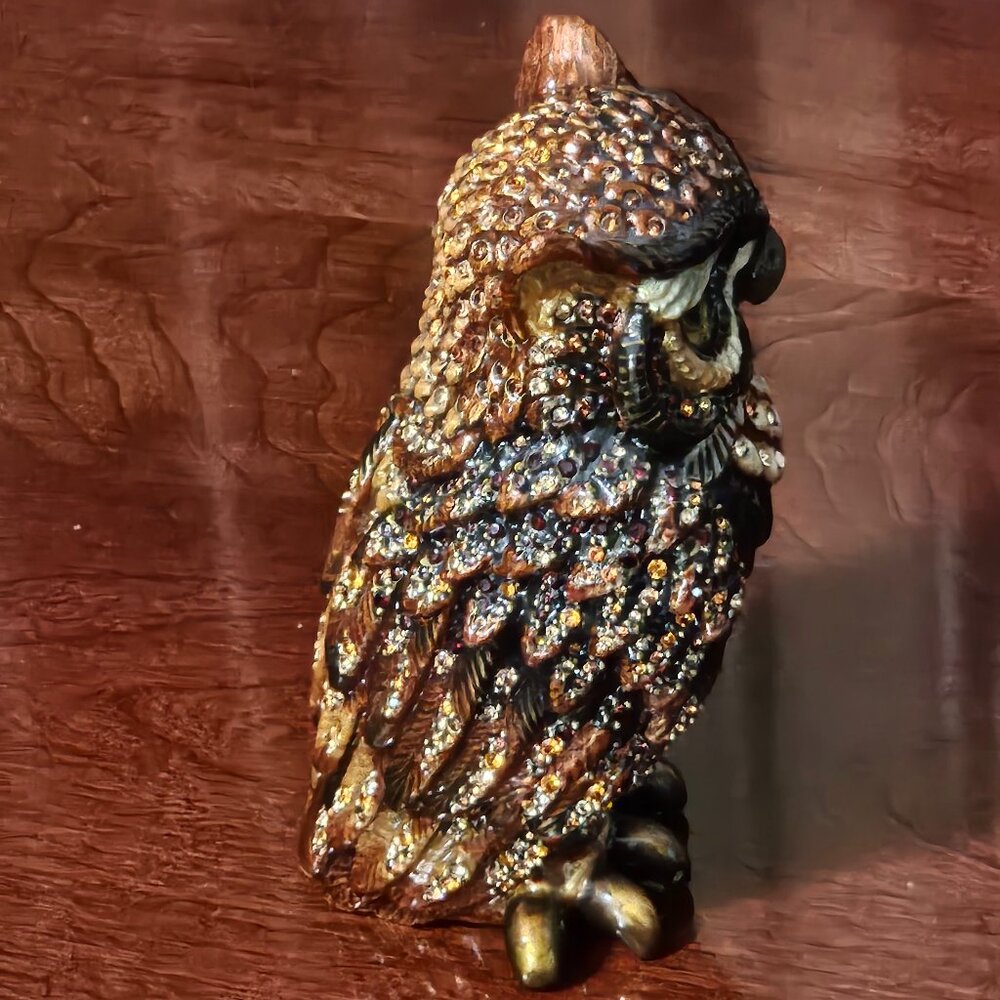RARE LIMITED EDITION JAY STRONGWATER JUNGLE OWL CRYSTAL ENAMEL FIGURINE OBJET - Picture 5 of 13